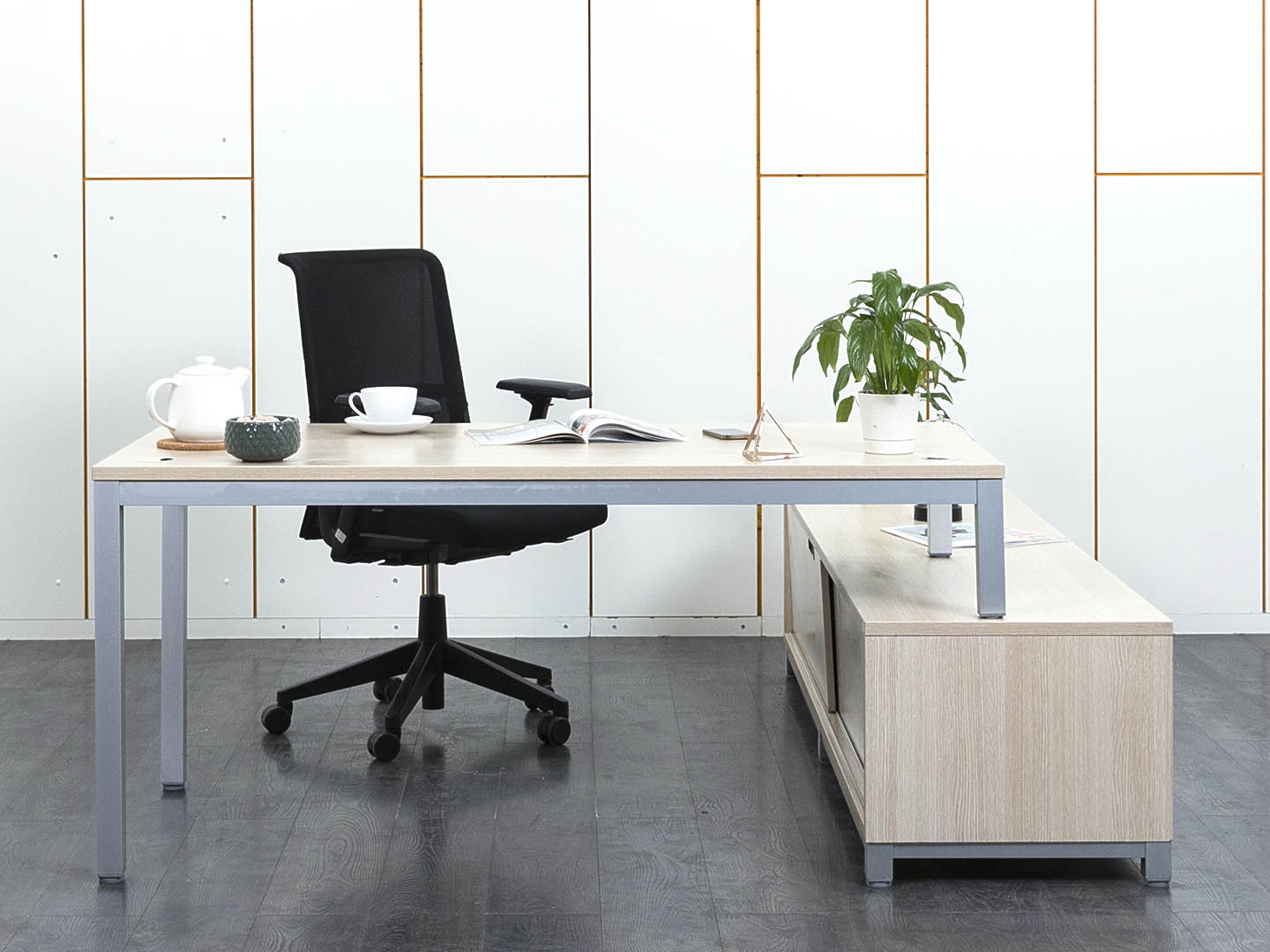 Комплект офисной мебели стол с тумбой  1 600х2 030х750 ЛДСП Зебрано   (СПУЗК2-13101)