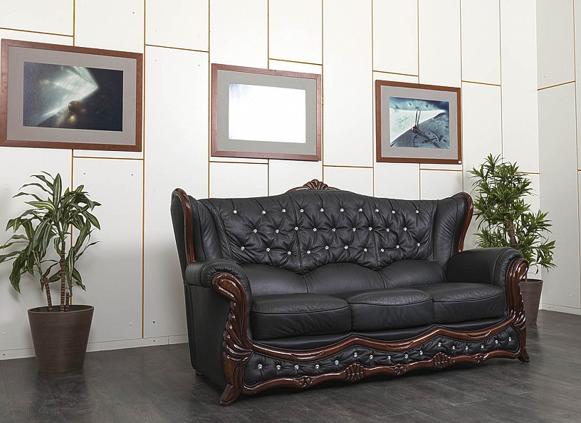 Офисный диван VICTORIA Кожа Черный   (ДНКЧ-14071)
