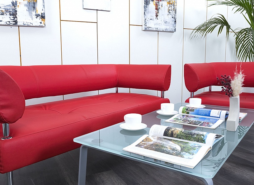 Офисный диван Unital Экокожа Красный   (Комплект из дивана и кресла ДНККК-17043)