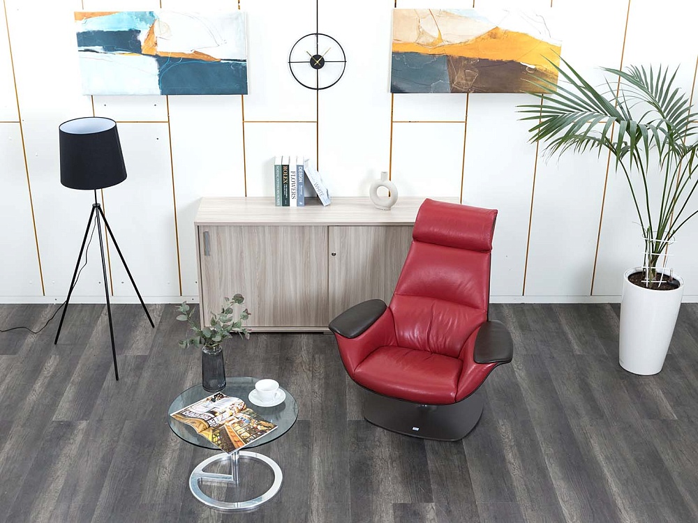 Мягкое кресло SteelCase Кожа Красный Massaud Lounge Chair  (КНКК-14045)