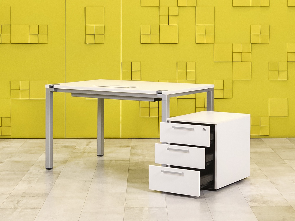Комплект офисной мебели стол с тумбой  Steelcase ЛДСП Белый Франция  СППБТ1-04026