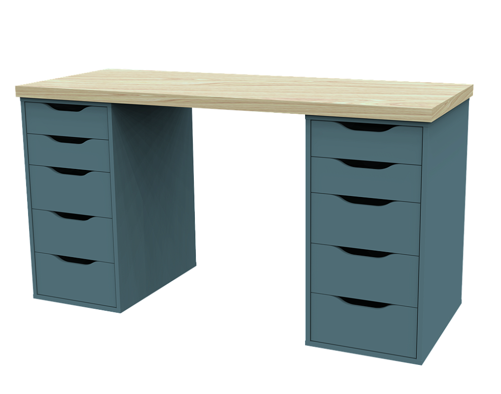 Ингар 2/55 стол письменный 140x75x55, дуб беленый/серо-бирюзовый