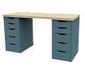 Ингар 2/55 стол письменный 140x75x55, дуб беленый/серо-бирюзовый