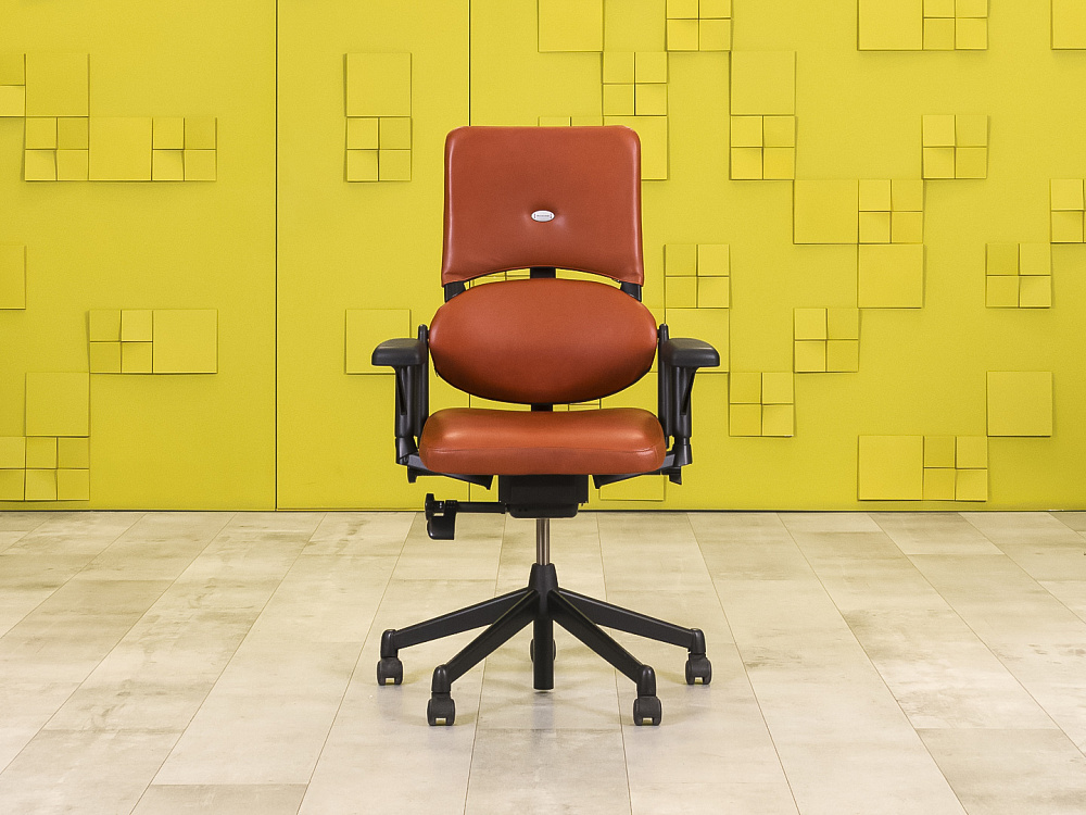 Офисное кресло руководителя на колесах  Steelcase Please 1 Кожа Оранжевый Германия  КРКК1-09105