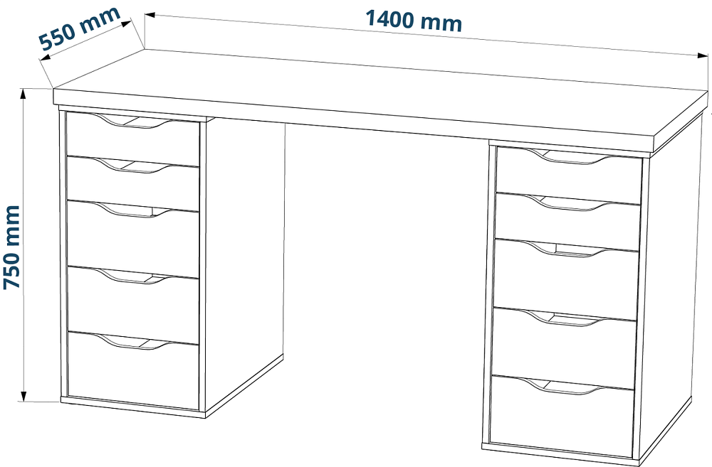 Ингар 2/55 стол письменный 140x75x55, дуб беленый/серо-бирюзовый