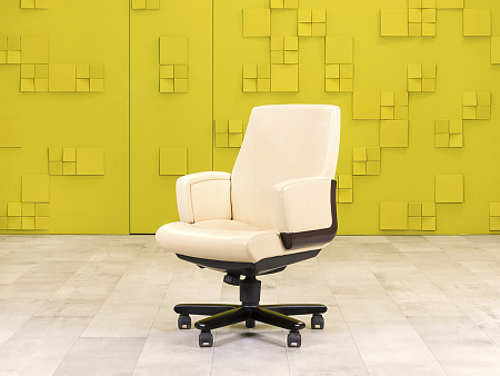Офисное кресло руководителя на колесах DICO WOOD B Dazato Кожа Венге; Бежевый Италия_КРКБ-08021