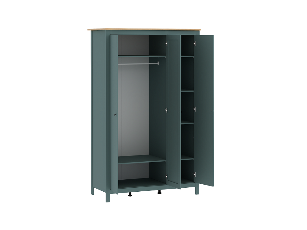 САГА шкаф 3 двери с зеркалом темно-бирюзовый/ясень